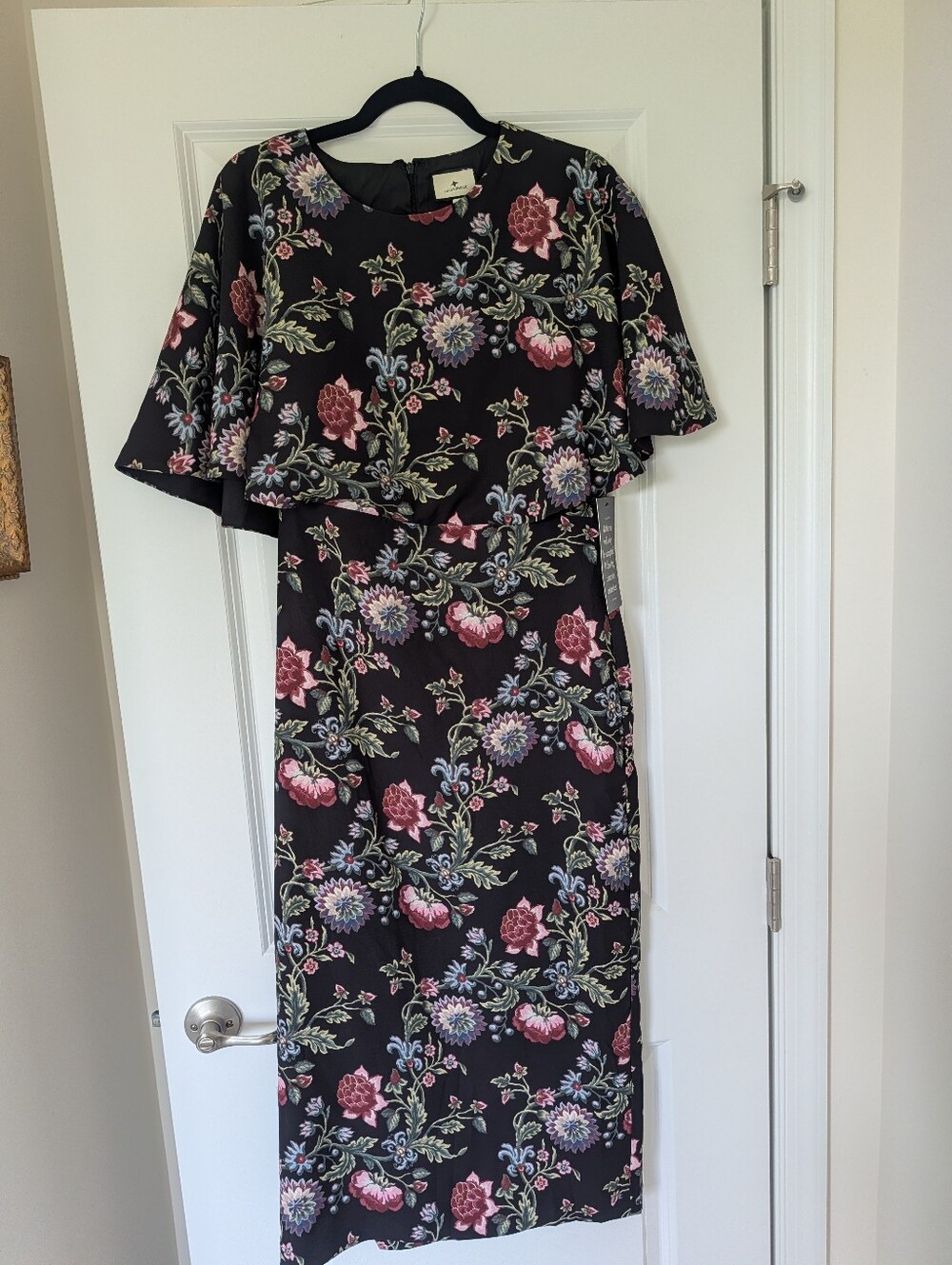 Tuckernuck Black Midi Dress with Pink & Green Floral Print